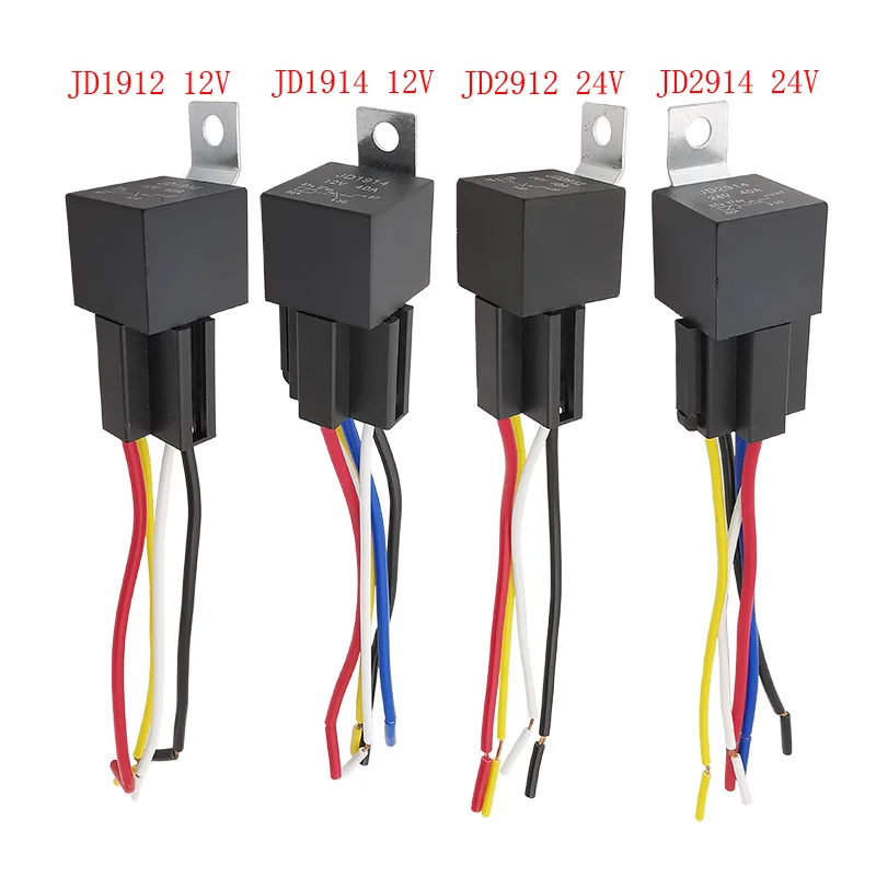 5Pcs 4P 5Pin Waterproof Car Relay 12V 24V 40A Automotive with Black Red Copper Terminal Auto Wire Relais Socket | Обустройство дома