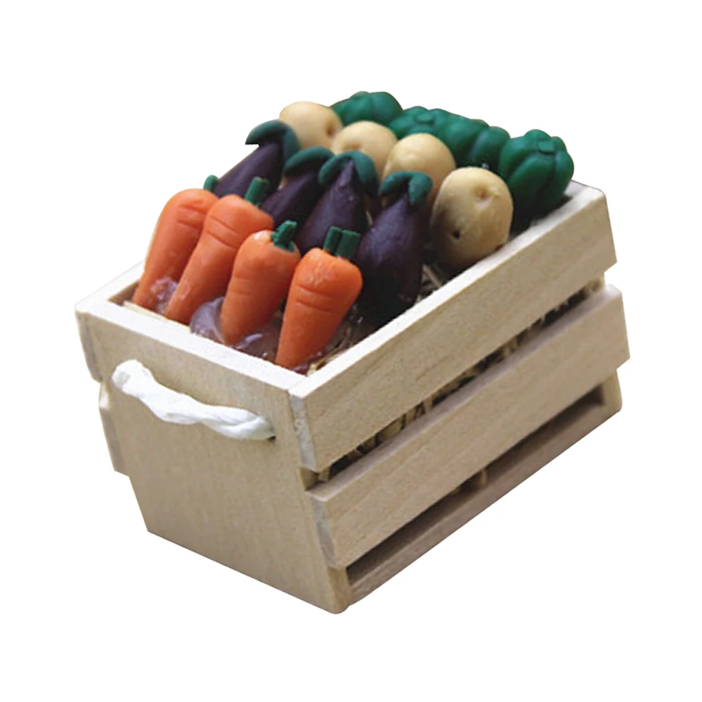 1/6 1/12 Dolls House Miniature Fairy Garden Vegetables with Wooden Storage Box DIY Items
