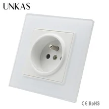 UNKAS Лидер продаж Новая розетка, французская стандартная настенная розетка, GB-C7C1FR-1, белая кристальная стеклянная панель, AC 110~ 250V 16A