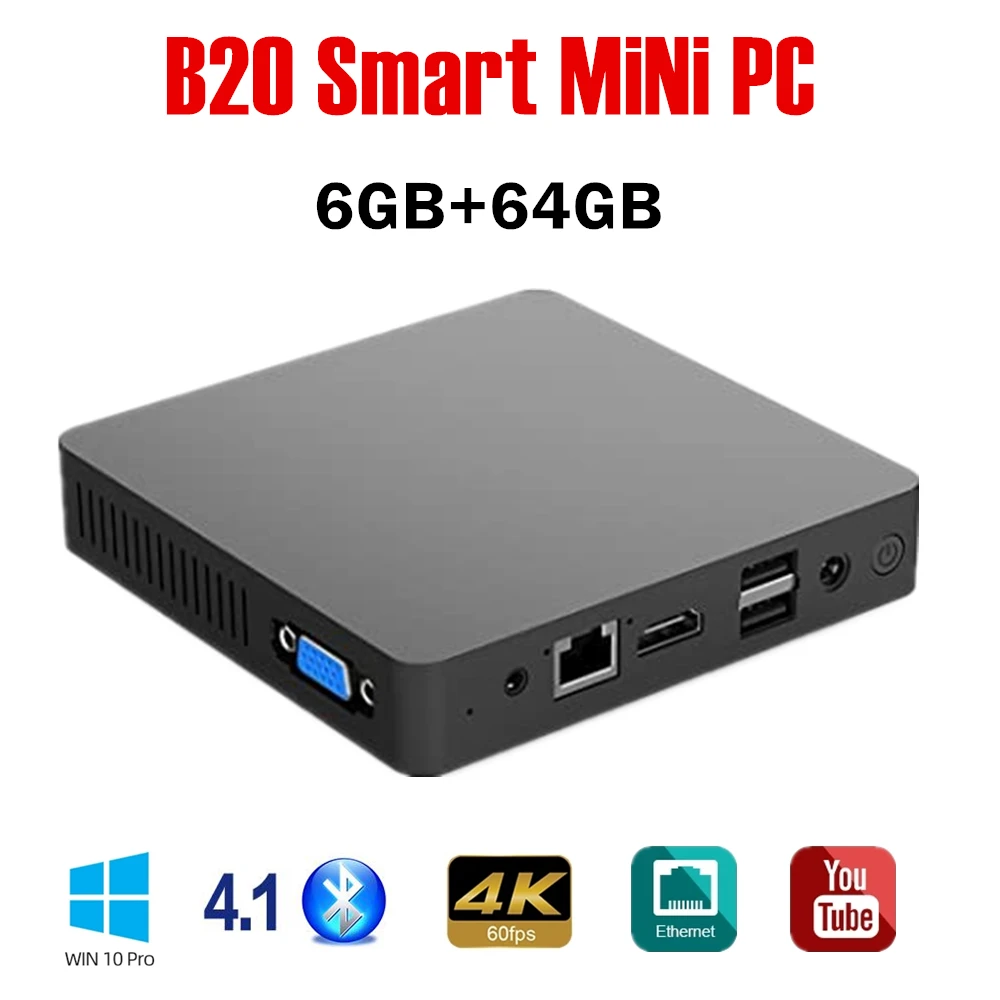 B20 Mini Pc Windows 10 Intel N3350 6gb 64gb 4k Tv Box 2.4g Wifi Bt4.0