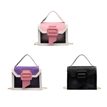 

Women PU Leather Messenger Bag Small Ladies Chain Shoulder Messenger Bag Hit Color Female Travel Shoulder Handbags