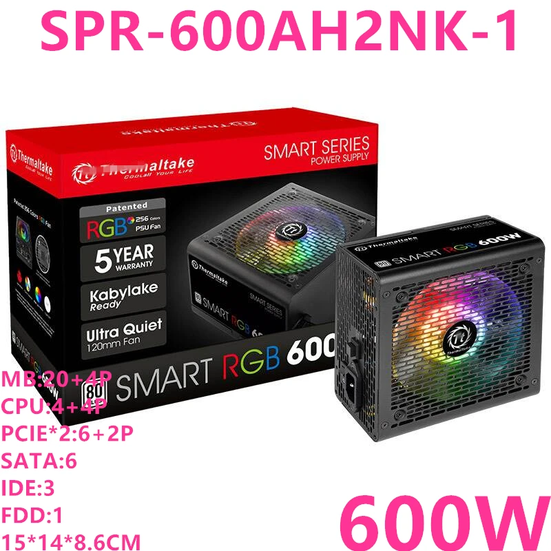 Блок питания для Thermaltake(Tt) Smart RGB 600W ATX 12V бесшумный блок питания для настольного компьютера SPR-600AH2NK-1