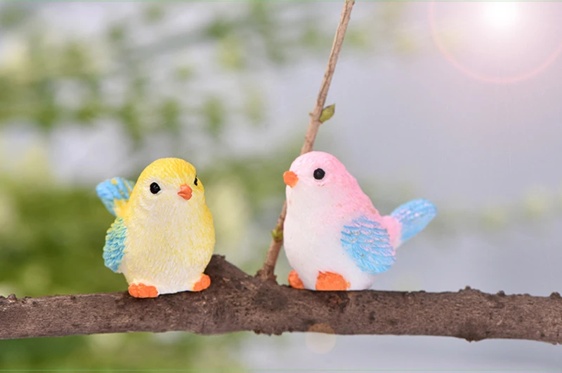 DIY Colored bird mini miniature figurines fairy garden home decor desk decoration accessories christmas miniatures