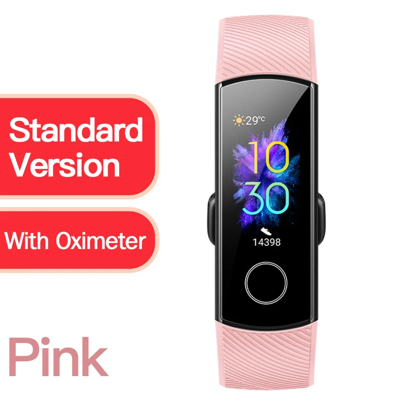 Смарт-браслет Honor Band 5, кровяной кислород, цветной сенсорный экран, фитнес, пульсометр, водонепроницаемые Смарт-часы, новейшие - Цвет: standard pink