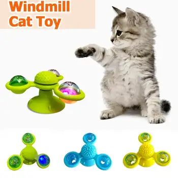 

Blue/Yellow/Green Windmill Turntable Cat Toy Funny Cat Can Be Fixed Suction Cup Base Toy Can Place Luminous Ball/Bell/Mint Ball