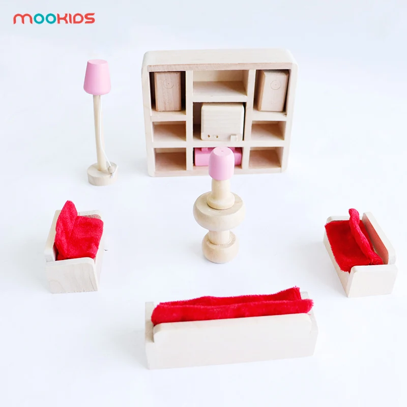 

Mookids Pretend to play with mini furniture living room set children's doll room wooden mini furniture parent-child interaction