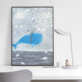 

Sea whale love Morden cartoon Posters and Prints Canvas Painting Wall Art Nursery Decorative Picture Nordic Style Kids Decor