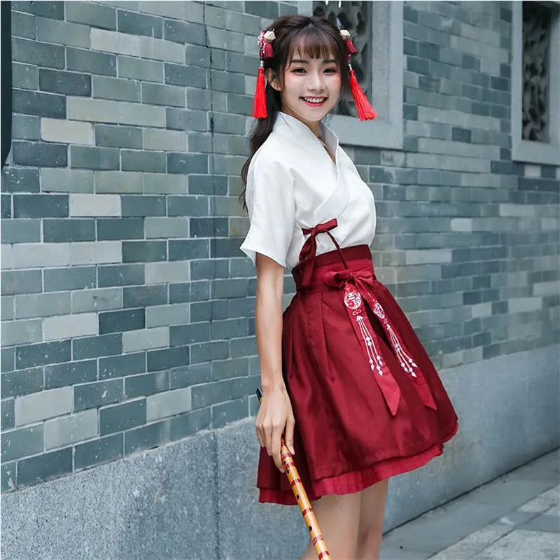 Древний китайский костюм Hanfu для девочек косплея современный Топ и юбка на