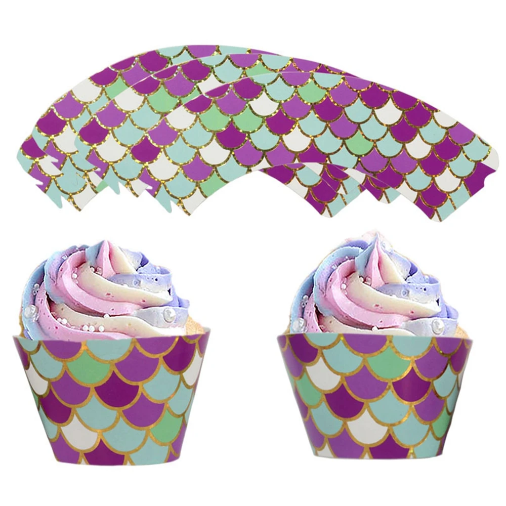 

12Pcs Cupcake Wrapper Cheap Mermaid Glittering Little Under The Sea Jungle Party Decoration Baby Shower Kid Birthday Supplies