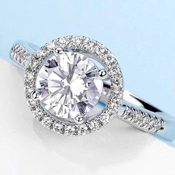 

White Gold Plated 925 Silver Color Main Stone 1 Carat Moissanites Side Stone Cubic Zirconia Ring Jewlery Rings For Women M16A