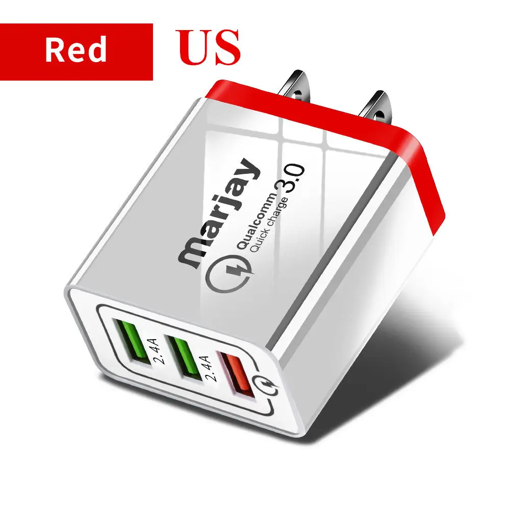 Быстрое зарядное устройство USB 3,0 с 3 портами для iPhone X, 8, 7, 11, iPad, быстрое настенное зарядное устройство для Xiaomi note6, 7, 8 pro, huawei, зарядное устройство для телефонов, версия США - Color: EU  red