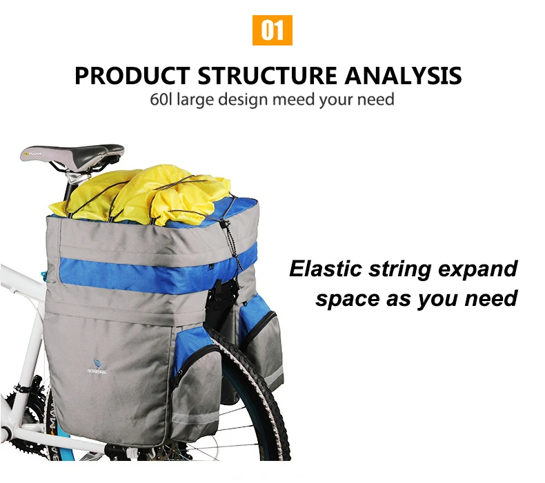 60L MTB велосипедная багажная сумка задняя стойка велосипеда сумки для багажника 3 в 1 багаж Pannier велосипедное седло заднее сиденье с дождевой крышкой XA241D