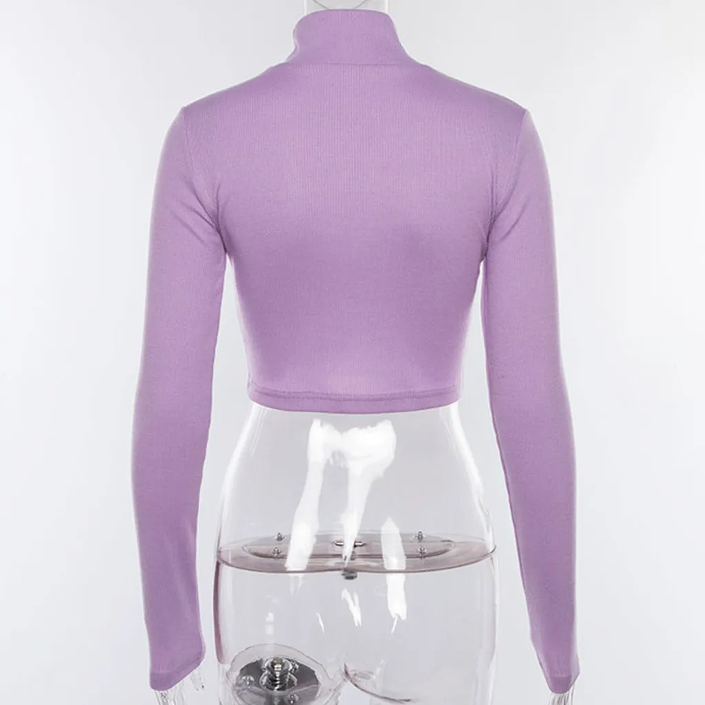 Женская укороченная Толстовка с длинным рукавом и вышитой надписью, водолазка, осенняя фиолетовая короткая футболка Sudadera Mujer Harajuku, Женская толстовка