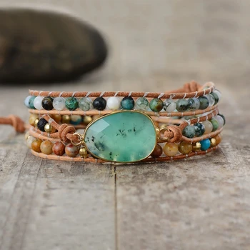 

2020 Boho Women Bracelets Natural Stone Lava Beads 3 Strands Leather Wrap Charms Bracelet Beads Femme CALMING Bracelet