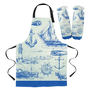 

Mediterranean Anchor Nautical Apron Kitchen Household Cleaning Pinafore Home Cooking Apron Kitchen Aprons for Woman