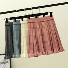 7 цветов высокоэластичные вязаные мини-юбки Женская мода осенние корейские милые кавайные Короткие Женская плиссированная юбка синий зеленый