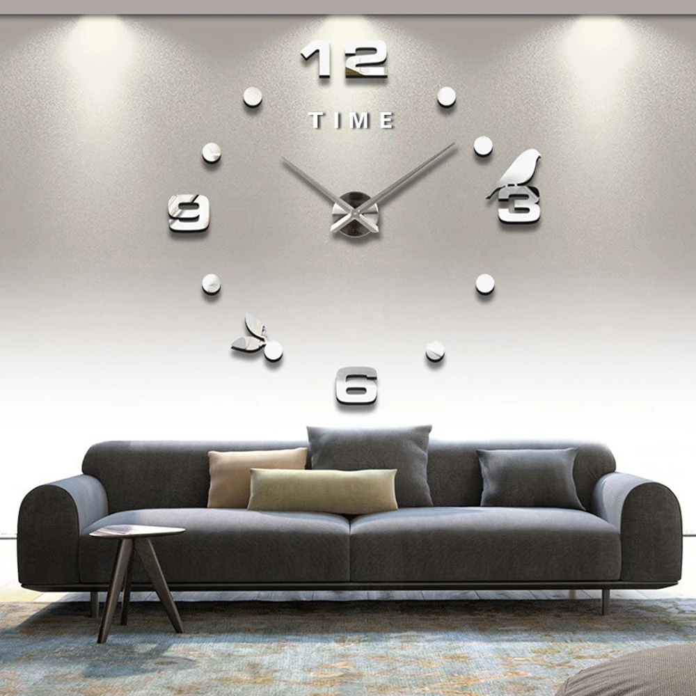 Acrylic Large 3d Wall Clock Modern Design Silent Birds Self Adhesive Digital Diy Wall Clock Sticker For Living Room Decor Wall Clocks Aliexpress