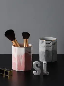 

1pc Ceramic Pen Holder Marble Texture Pencil Cup Pot Desk Organizer Makeup Brush Holder