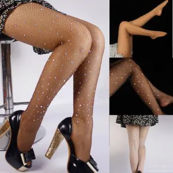 

Sexy Fishnet Stockings Gorgeous Sparkle Rhinestone Pantyhose Slim Club Party charming ladies diamond stockings elastic partywear