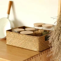 Natural Large Woven Basket Straw Rattan Storage Basket Wicker Woven Rattan Sundries Organizer Makeup Desktop Weave Box 2