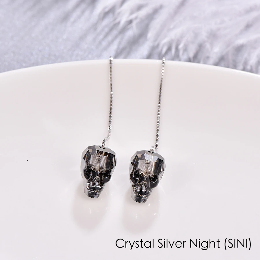 Кристаллы от Swarovski череп висящие серьги с подвесками для женщин Мода дикая Серебряная цепочка украшения для пирсинга серьги вечерние ювелирные изделия подарок - Окраска металла: Crystal SINI