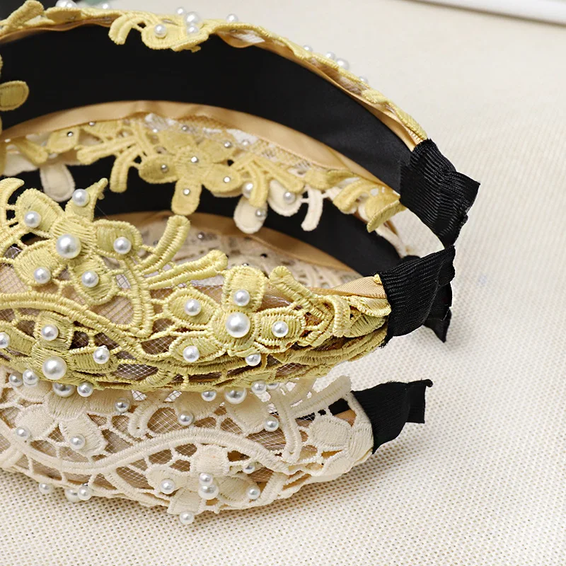 Korean Boutique Hairband Elegant Openwork Flower Pearl Headband Women Girls Hair Head Hoop Bands Accessories Scrunchy Hairbands