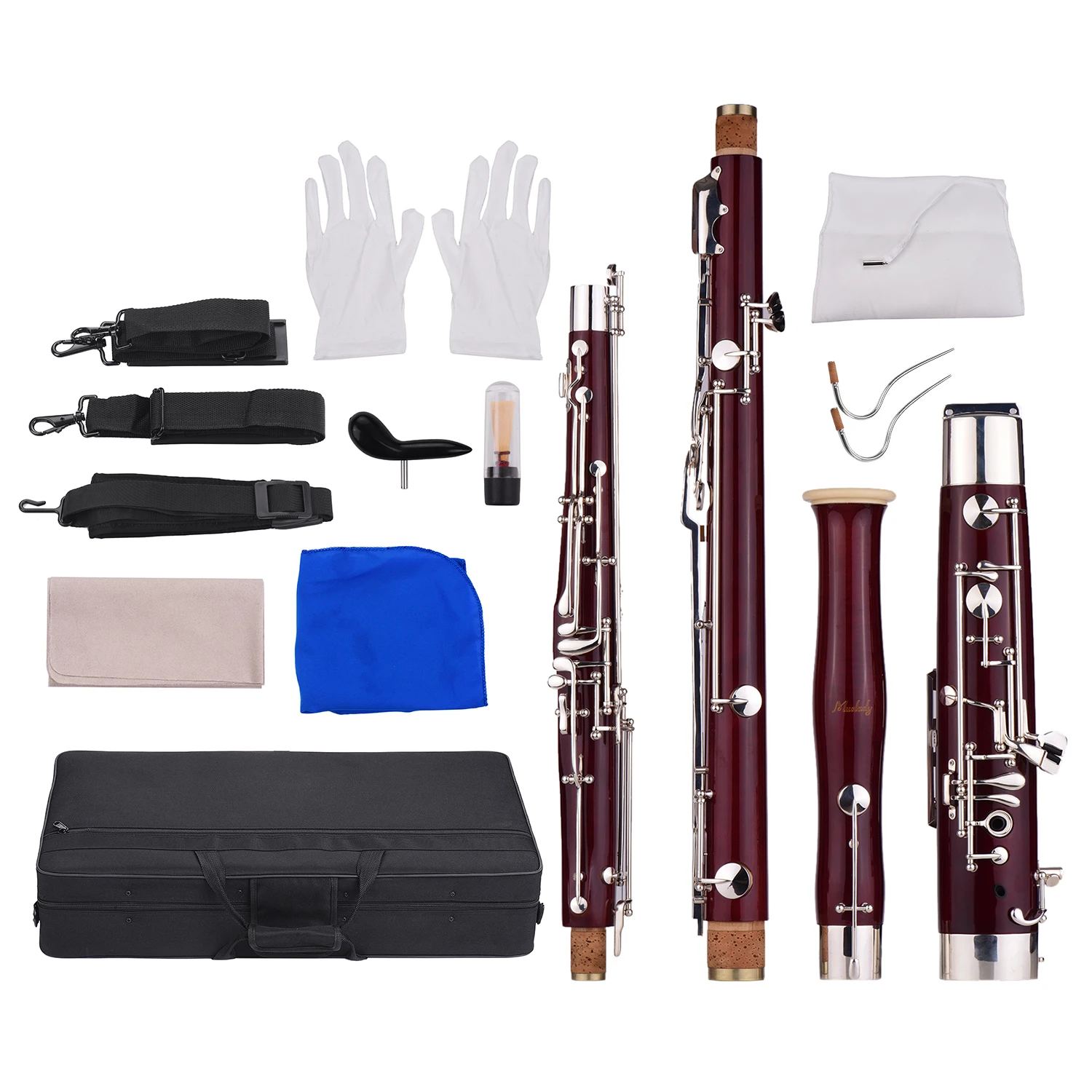 Muslady Профессиональный Bassoon C Ключ клен корпус Мельхиор посеребренные ключи духовой инструмент с тростниковыми перчатками
