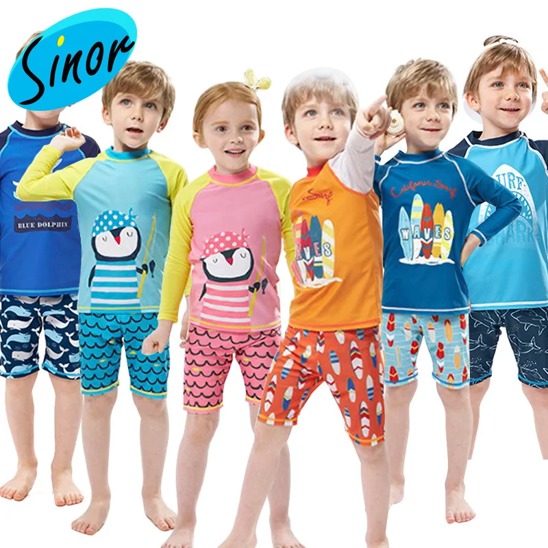 

[Bottom Price]Children's Swimwear Split Baby Long Sleeve Sunscreen zhong da tong Wetsuit Dry Warm Spa Swimsuit for Boys