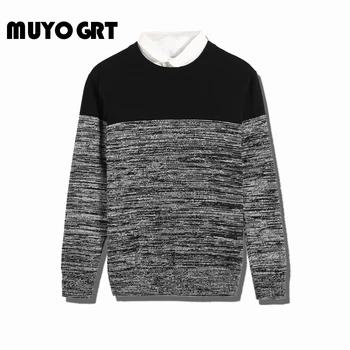 

MUYOGRT 2020 Men Sweaters Autumn Winter Casual Slim Fit Knittwear Mens O-Neck Sweaters Pullovers Pullover Patchwork Pull Homme