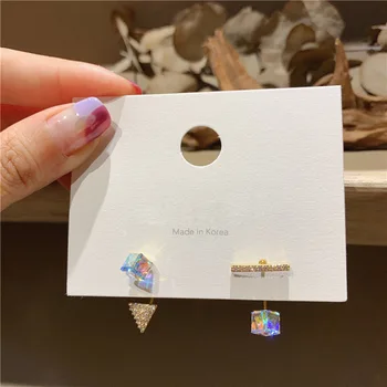 

South Korea Non-symmetrical Simple Man-made Diamond Small A- line Square Ear Stud Versatile Elegant Earrings GIRL'S Earrings