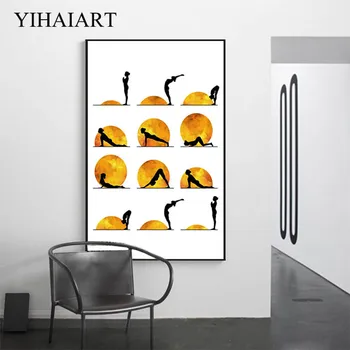 

Yoga Bodybuilding Print Painting Abstract Sun Sport Wall Art Canvas Poster Modern Gym Room Decorative Picture Home Decoration