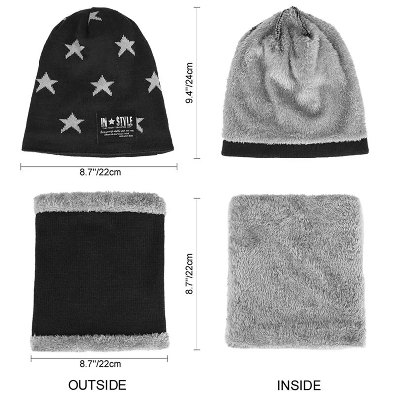 2Pcs Children Warm Winter Thick Knitted Hat With Scarf Set Handmade Crochet Beanies Baby Muts For 3-10 Years Old Kids Beanie
