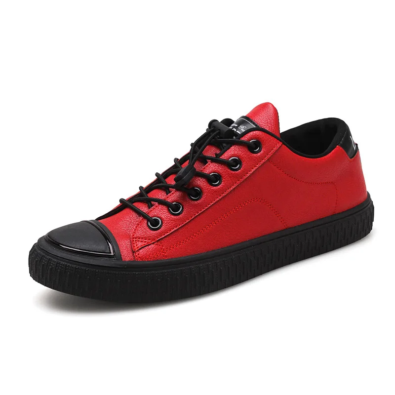 QWEDF новые модные повседневные мужские ботинки кроссовки из pu кожи Для мужчин Туфли без каблуков; туфли с подошвой из вулканизированной резины; Уличная обувь; Zapatos De Hombre; Цвет Черный; A8-102 - Цвет: Красный