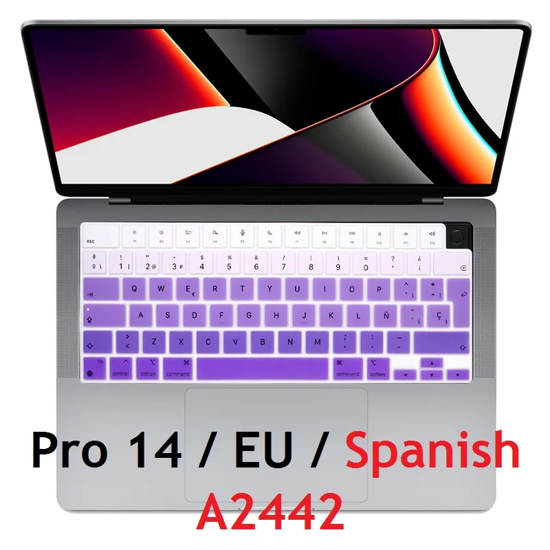 Cover Arcobaleno Spagnolo Ue Per Macbook Pro 14 2021 M1 A2442 Pro14 Cover Tastiera Spagnola Ue Silicone Per Macbook Pro14 A2442 Skin