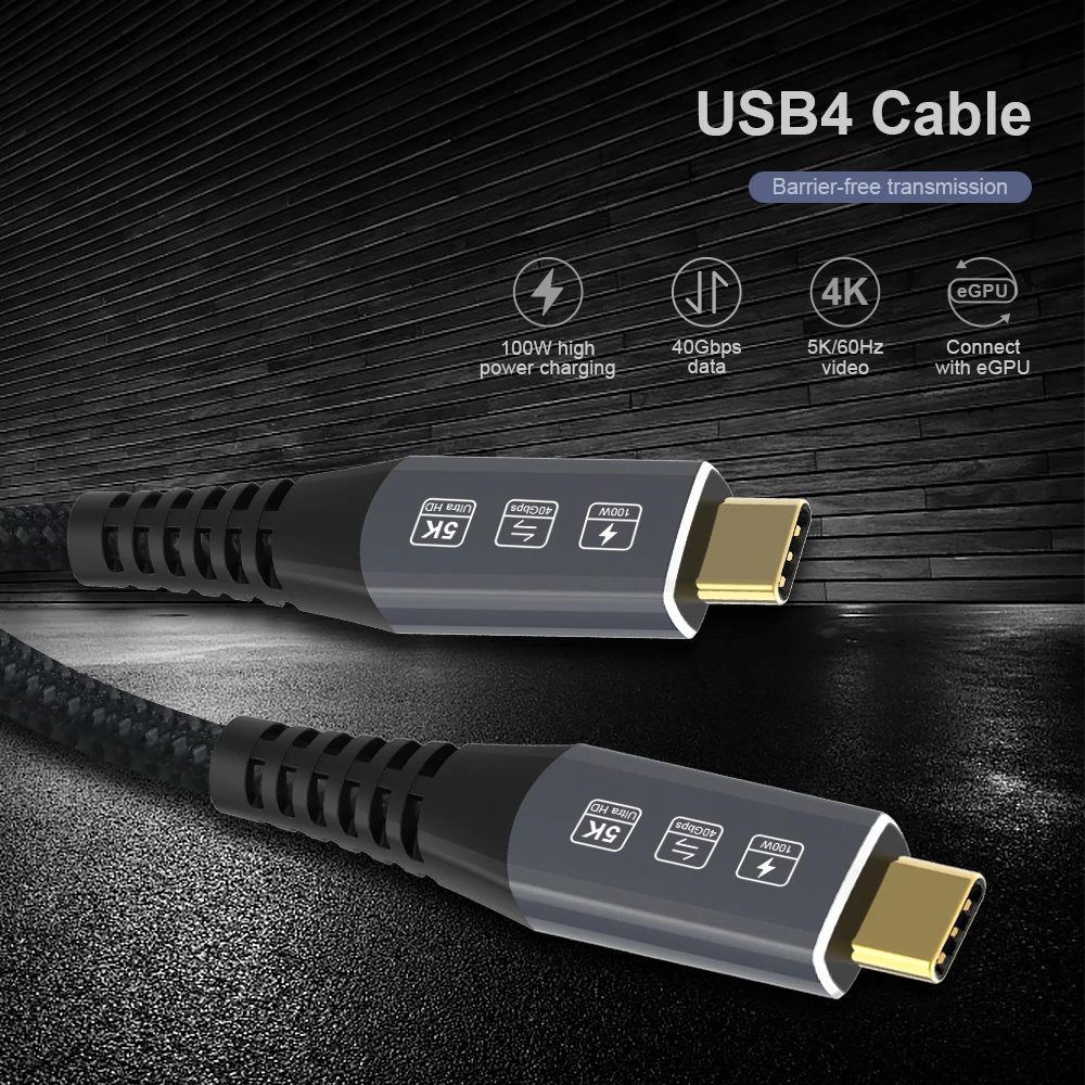 

USB4 Cable Adapt Compatible for Thunderbolt 3 4Ft/40Gbps/5K/100W, USB4 Cable 20V/5A Supports Single 5K 60Hz or 2X 4K 60Hz