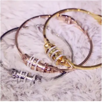 

YUN RUO Fashion Pave Crystal Roman Number Bangle Rose Gold Titanium Steel Jewelry Woman Birthday Gift Not Change Color Drop Ship