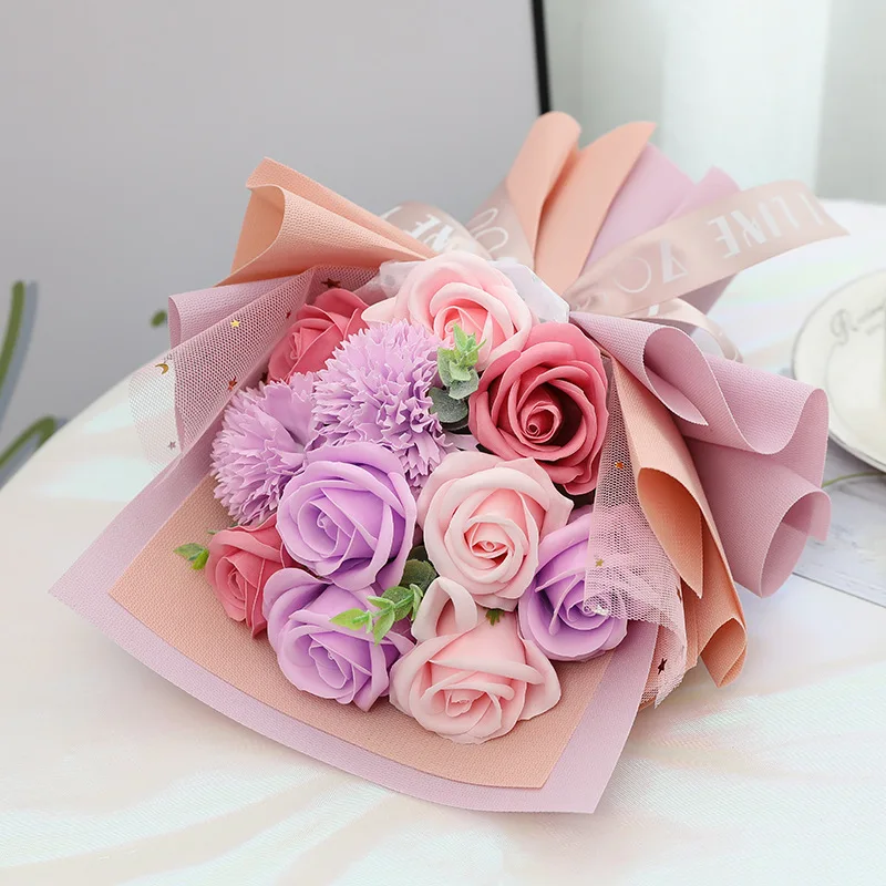 11pcs Scented Artificial Soap Flowers Rose Bouquet Gift Bags Valentine's Day Teacher's Day Gift Bridal Bouquet Wedding Decor