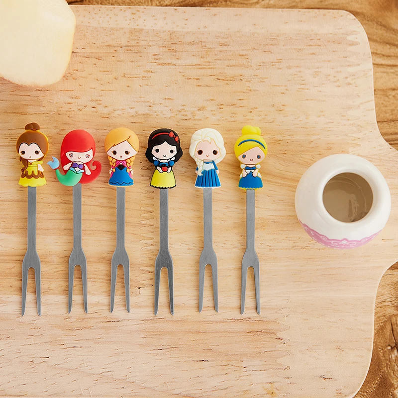 Cute Cartoon Princess Stainless Steel Dessert Fruit Forks 6pcs/Set With Holder Set