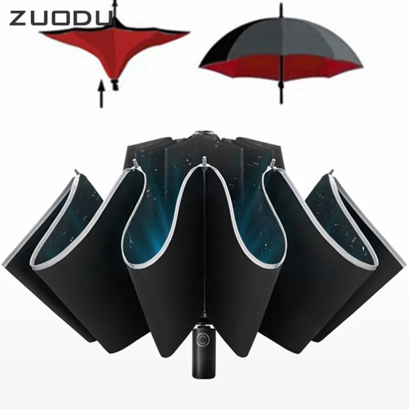 ZhiGe Creative LED Umbrella Umbrella Rain Women Men Large Automatic Windproof Three Folding Umbrella