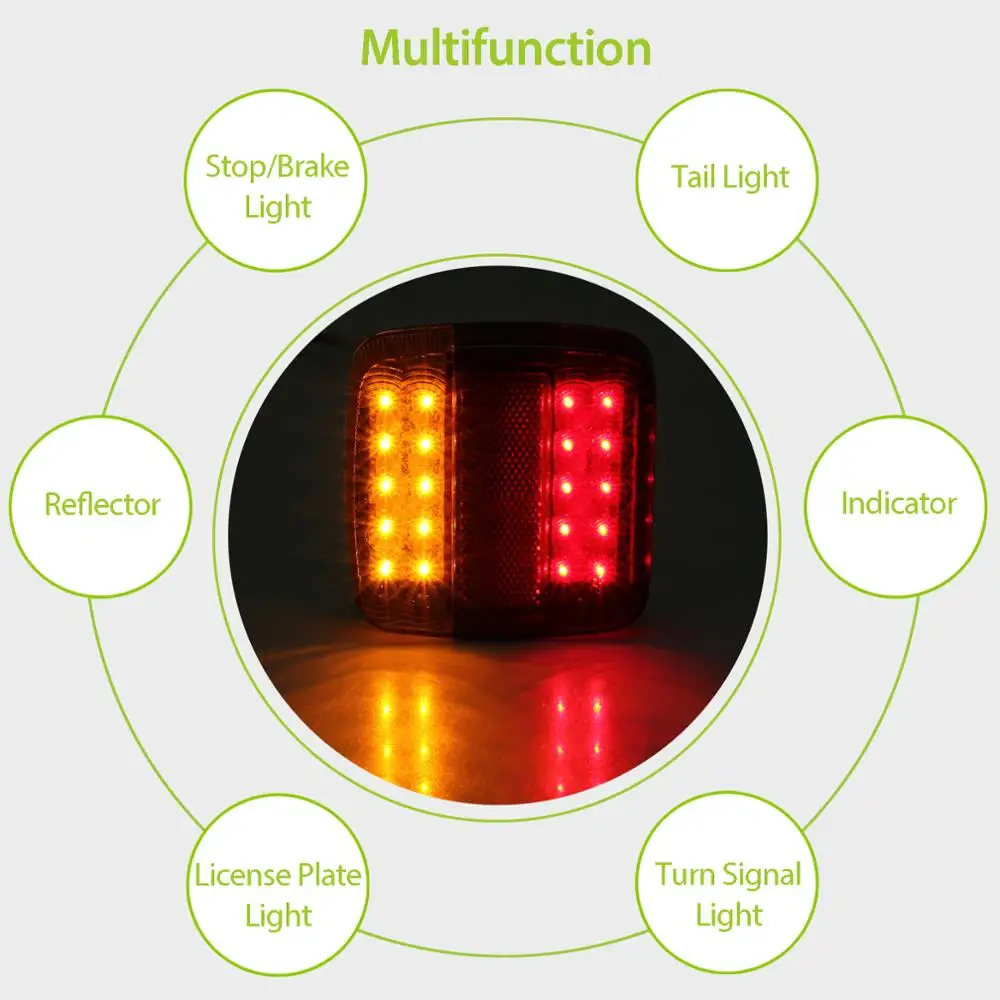 Justech 1 пара хвост светильник s 12V светодиодный задний светильник 5 Функция для прицепа грузовика фургона рабочими электрическими схемами караван E-Mark, цвета-красный, желтый, стоп-сигнал светильник