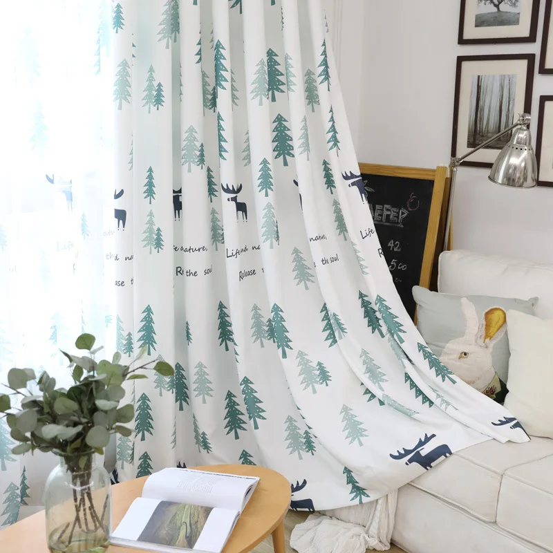

New Curtains Simple Modern Nordic Elk Printing Curtains for Living Room and For Bedroom Balcony Window