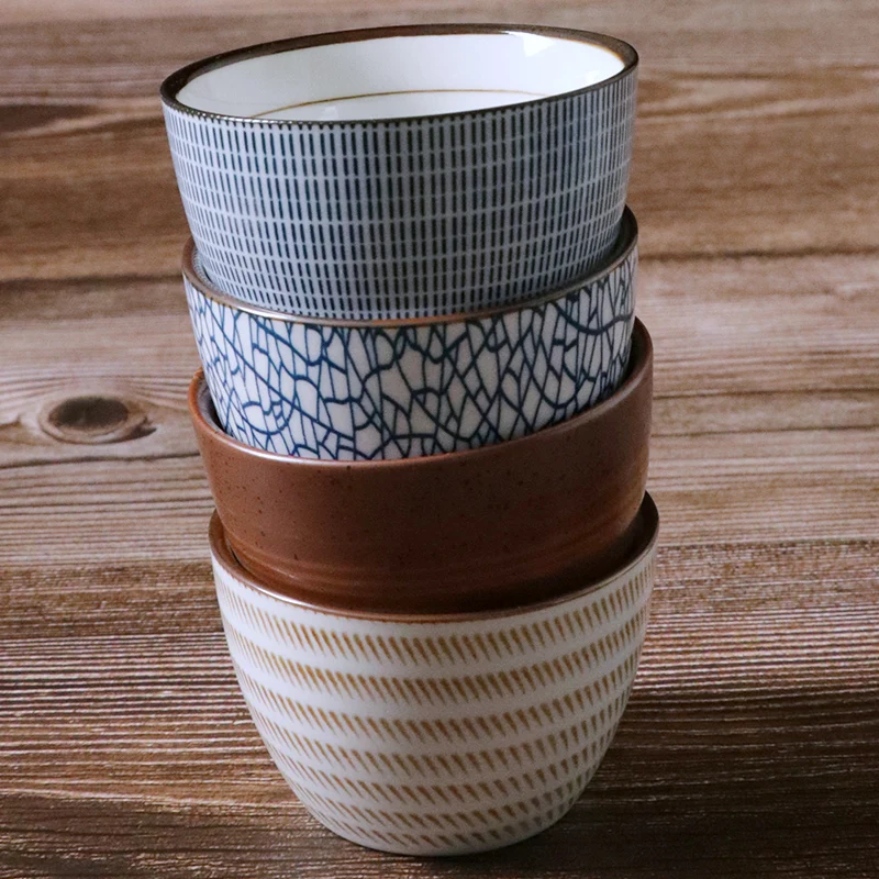 Set of 4pcs Japanese Style Tea Cups Ceramic Water Cups Creative Stripe Design Teaware Set kungfu Tea Tool 150ml