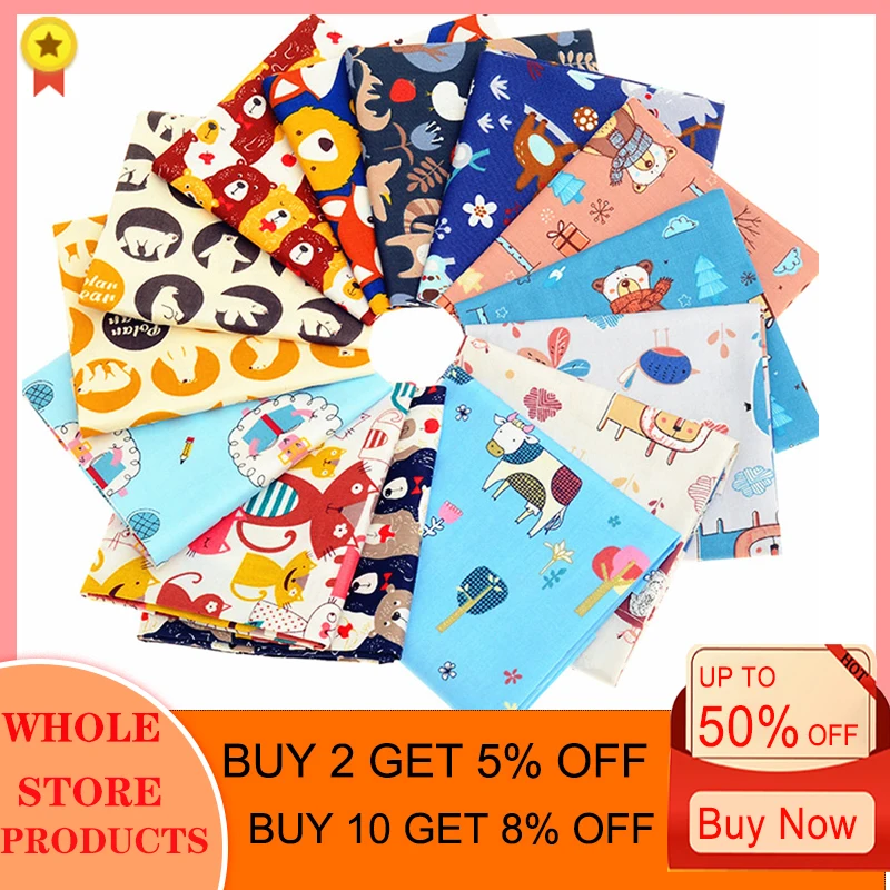 

14 pcs/lot 40cmx50cm New Cartoon Bear Cotton Fabric Patchwork Cloth,DIY Sewing Quilting Fat Quarters Material For Baby&Child