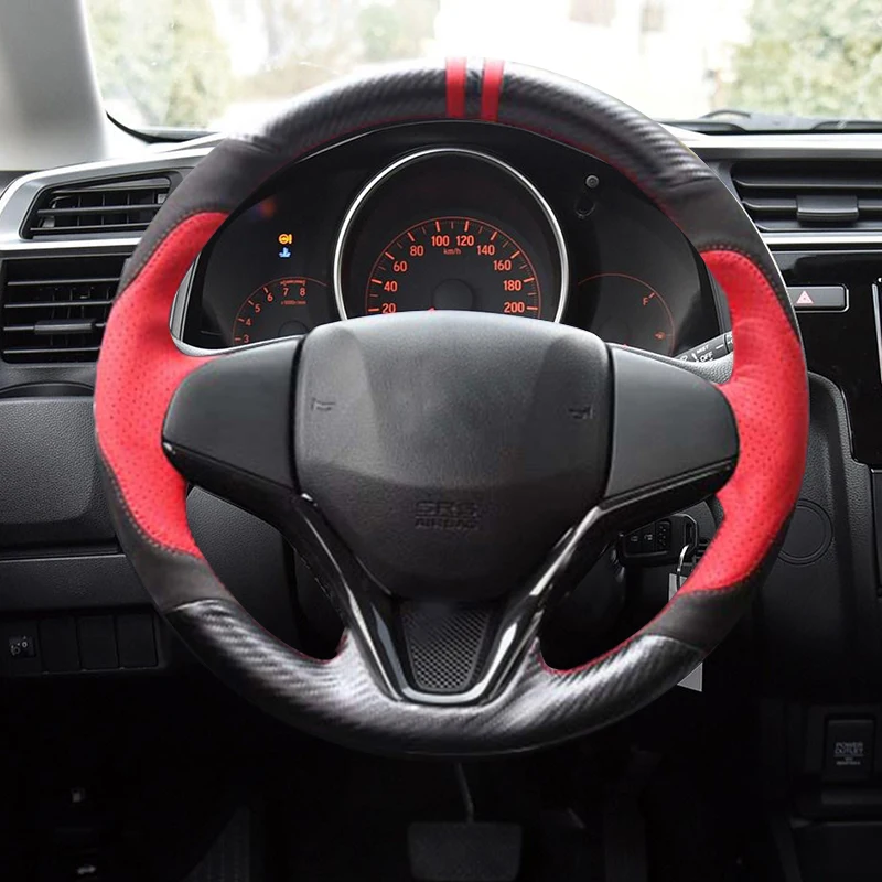 Сшитый вручную чехол рулевого колеса автомобиля DIY авто аксессуары для интерьера для honda FIT