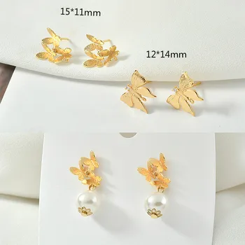 

Copper Plated 18 K Real Gold Mori Three Butterfly Silver Needle Ear Stud Handmade DIY Earrings Ornament Material Accessories