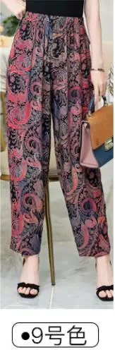 Новые летние брюки женские винтажные с резинкой в талии с принтом Цветочные Элегантные брюки женские повседневные широкие брюки плюс размер XL-5XL LJ665 - Цвет: Photo Color