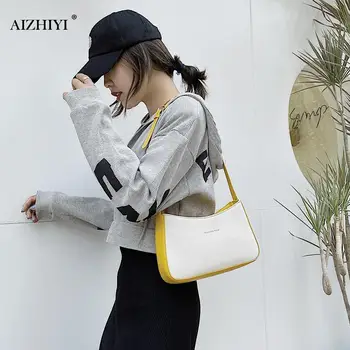 

Fashion Women Tote Bag PU Leather Shoulder Handbag Lady Hit Color Underarm Purse Popular Simple Female Daily Bag