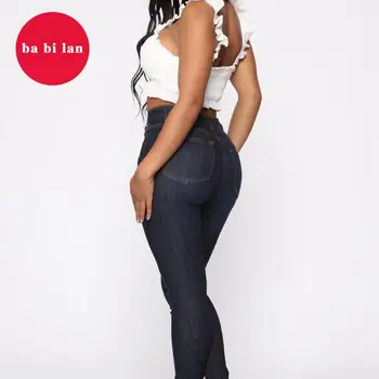 

New Skinny Elastic Skinny Jeans High Waist Woman Scratch Worn Feet Vintage Black Blue Pencil Pants Woman Jeans