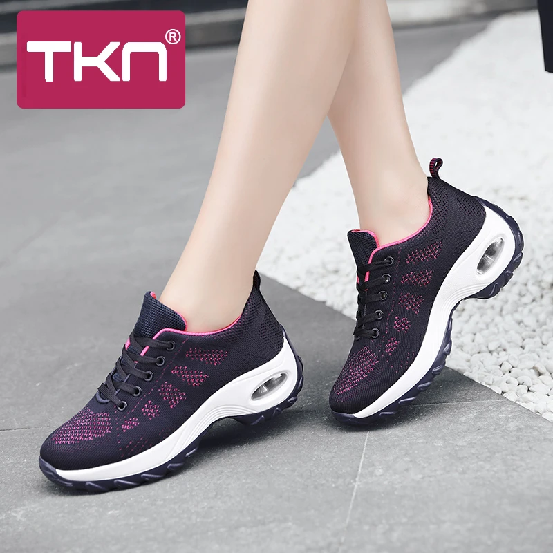 

TKN 2019 Autumn women sneakers shoes flat lace-up platform sneakers for women black breathable mesh sock sneakers shoes 19182