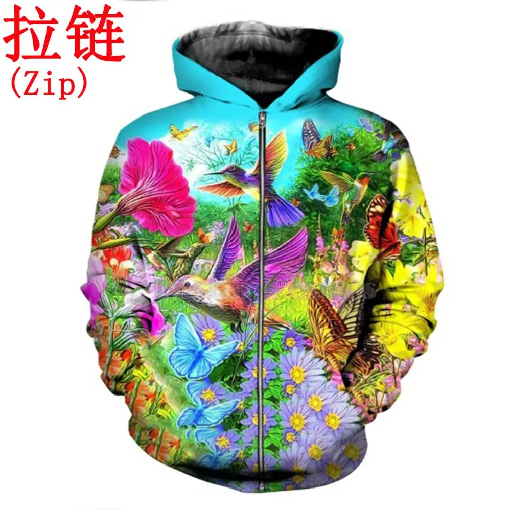 3D Printed Hummingbird Garden Hoodie and Sweatshirt Parrot Harajuku Fashion Men hoodies Unisex Casual Jacket pullover DW0007